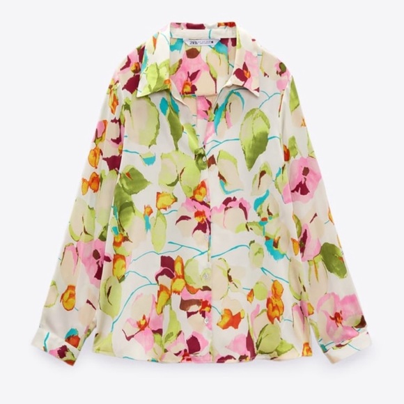 Zara Tops Zara Floral Satin Effect Blouse Poshmark